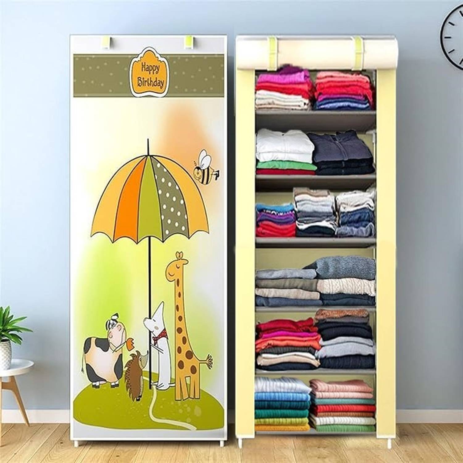 CMerchants 6L PREMIUM HAPPY BIRTHDAY PRINT PP Collapsible Wardrobe