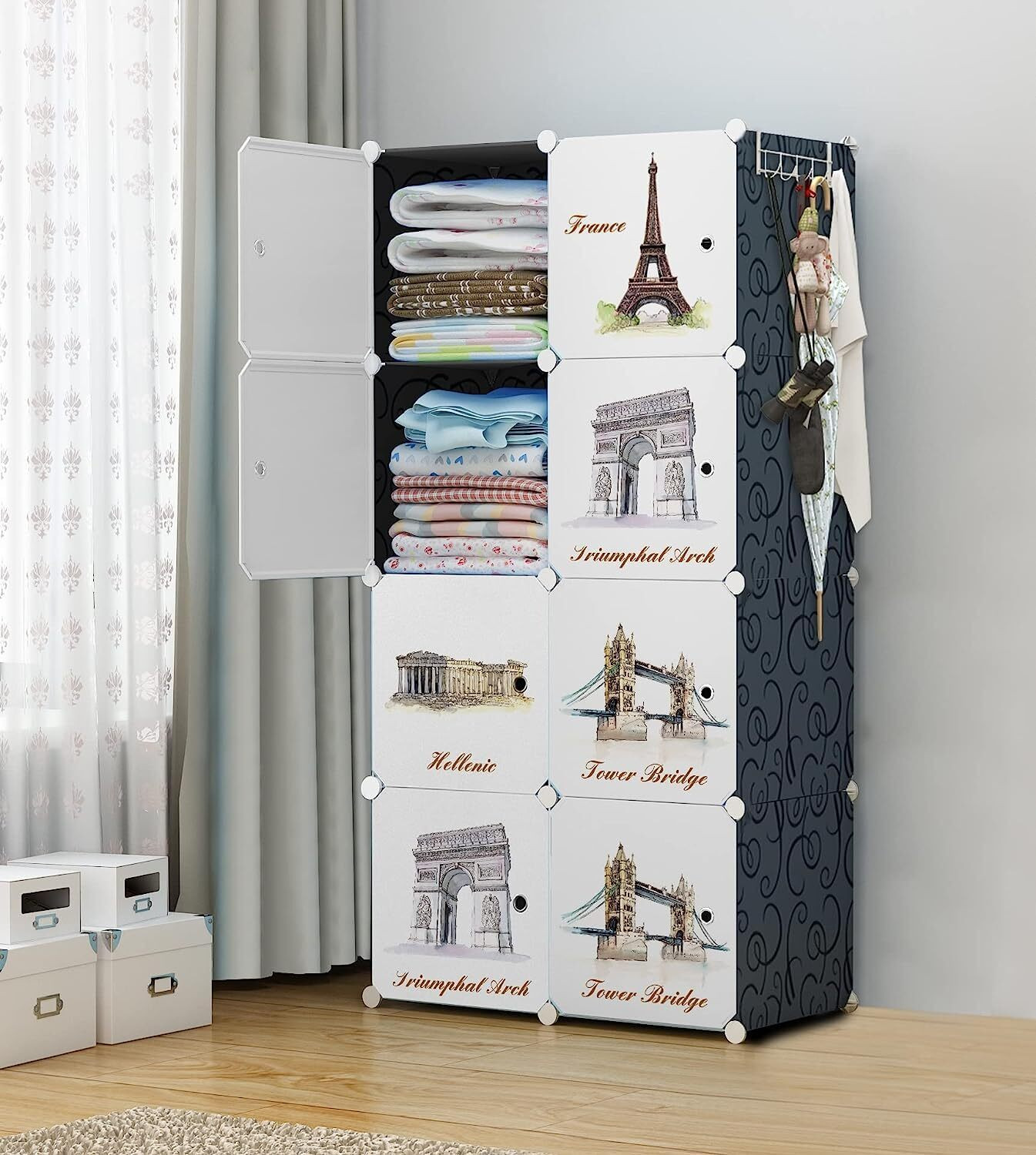 Image of Equality Overseas 8-Door 8-Shelf Plastic kids Collapsible Cupboard PP Collapsible Wardrobe