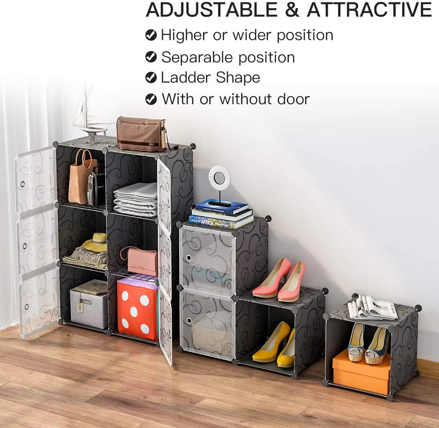 Image of LUHI 10-Door 12-Shelf Plastic almirah for kids, almirah of clothes ,cupboard PC Collapsible Wardrobe