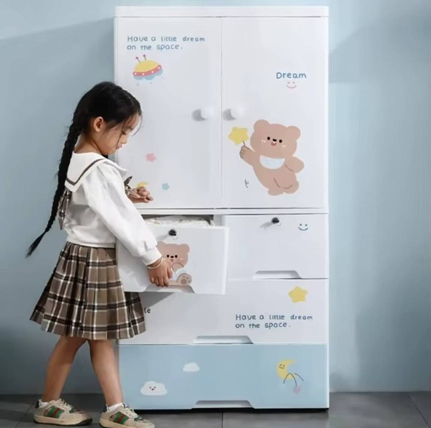 Image of Sasimo 1-Wardrobe 3-Drawer 3-Shelf Plastic foldable Cupboard PC Collapsible Wardrobe