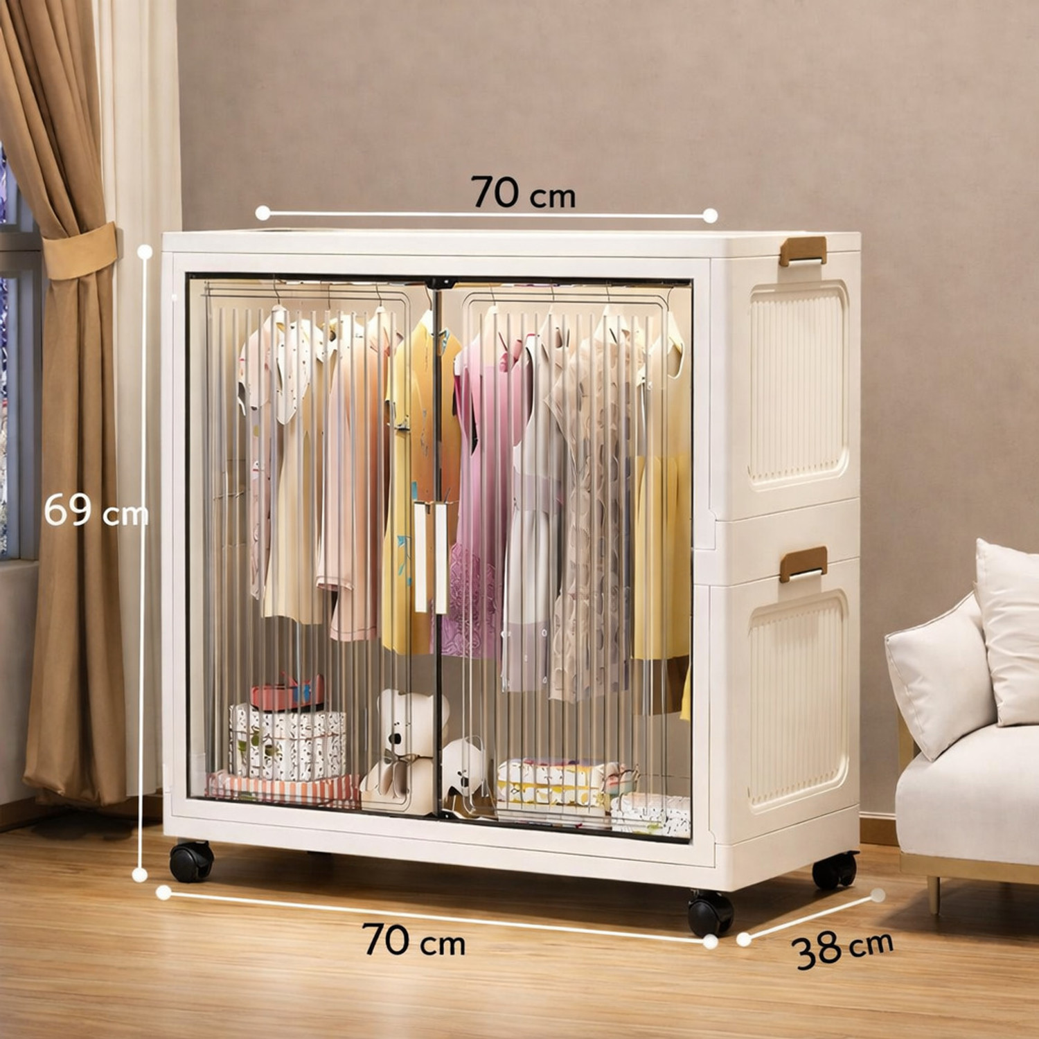 Image of Sasimo 1-Wardrobe 2-Door 1-Shelf Plastic foldable Cupboard PC Collapsible Wardrobe