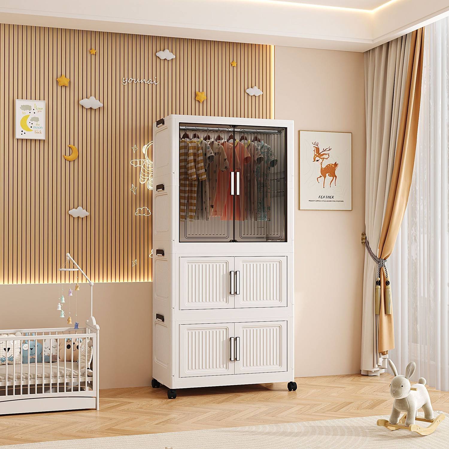 Sasimo 3-Door 3-Shelf Plastic Collapsible Wardrobe - Image 3