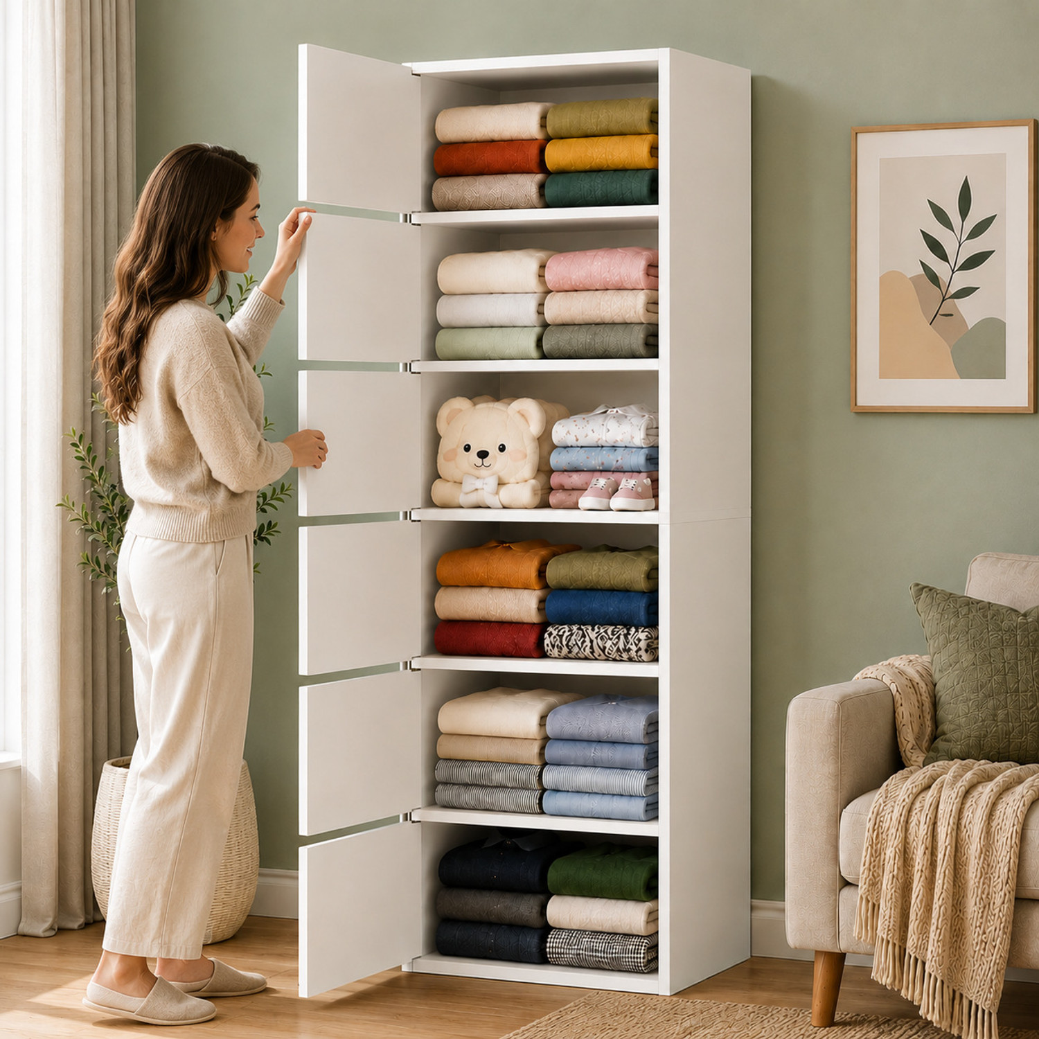 Image of Sasimo 6-Door 6-Shelf Closet Engineered Wood Collapsible Cupboard PC Collapsible Wardrobe