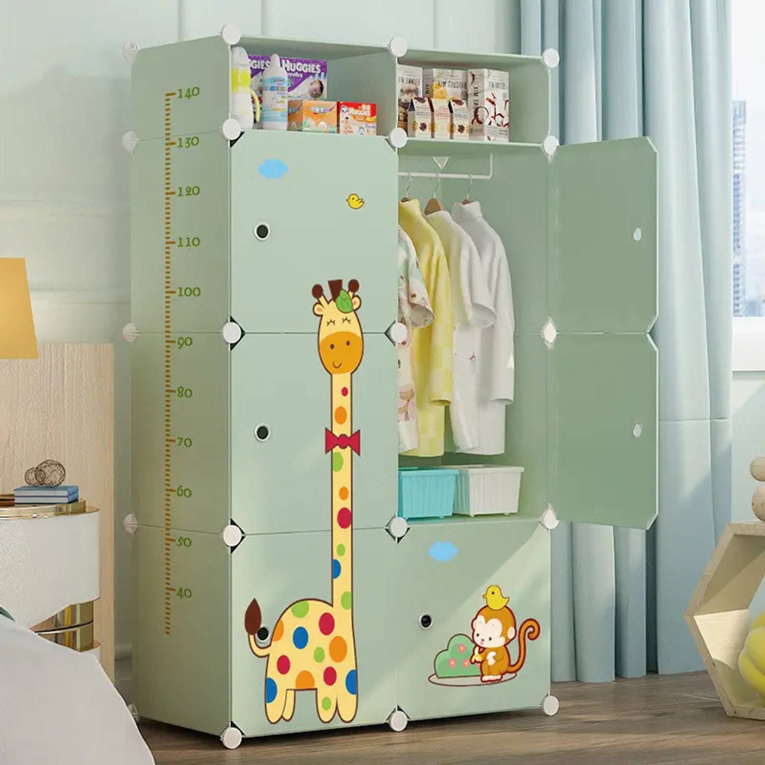 Owme 6-Door 8-Shelf Plastic Carbon PP Collapsible Wardrobe for Kids & Bedroom S3 - PP Collapsible Wardrobe