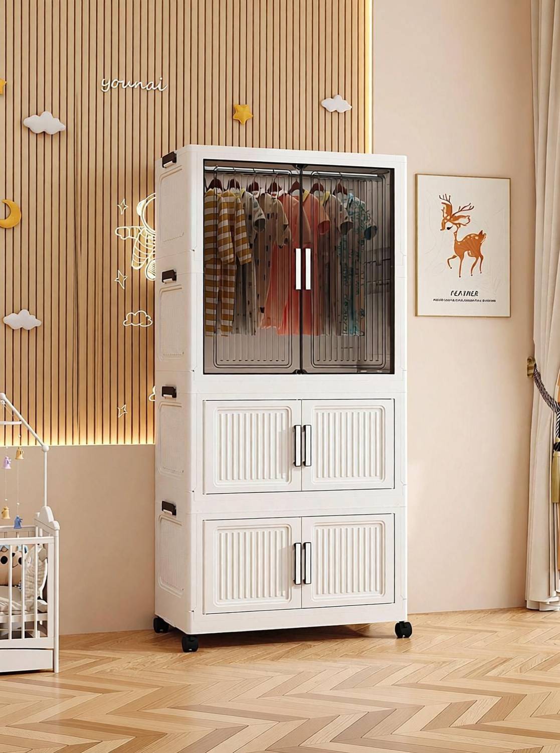 Sasimo 3-Door 3-Shelf Plastic Collapsible Wardrobe - Image 2