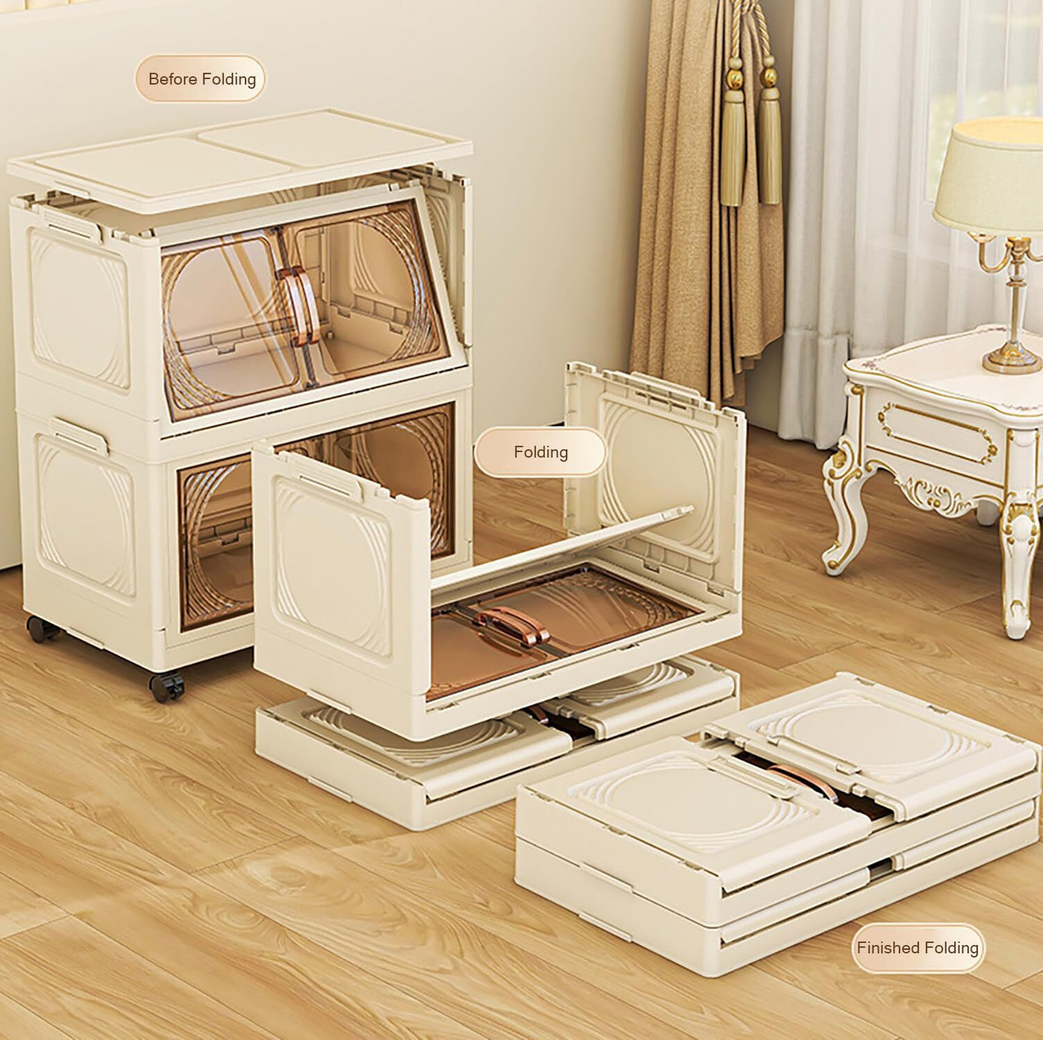 Image of HOUSE OF QUIRK 5-Layer Storage Cabinet with Wheels for Home, Living Room, Bedroom -45Cm PVC Collapsible Wardrobe