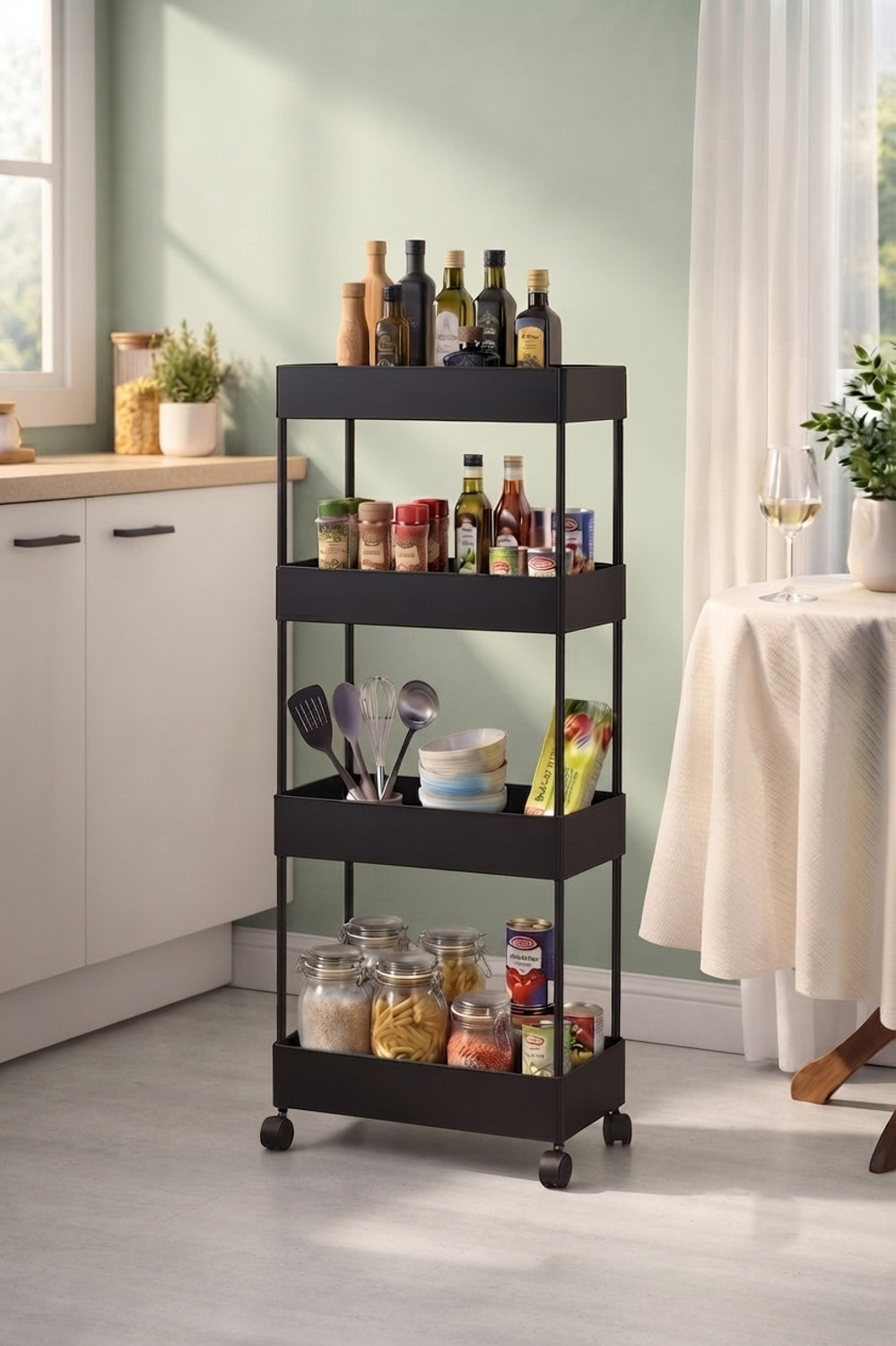 Image of Scrub Daddy Plastic Storage Organizer Trolley for Kitchen Essentials Plastic Free Standing Cabinet (Finish Color - Black, DIY(Do-It-Yourself))
