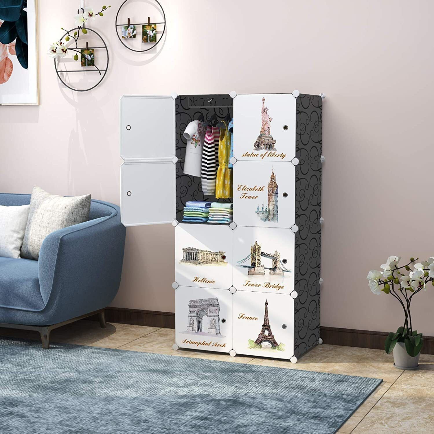 Image of KriShyam 8-Cube Door Storage Organizer Modular Bookcase Shelves for Kid /Adult PP Collapsible Wardrobe
