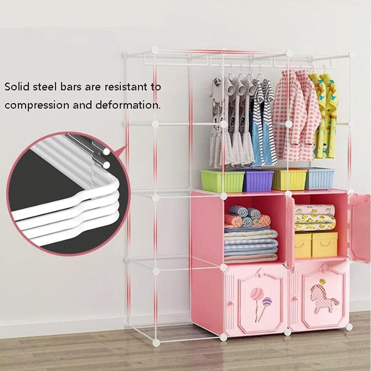 Image of Hemovia 6-Door 8-Shelf Plastic kids Collapsible Cupboard PC Collapsible Wardrobe PC Collapsible Wardrobe