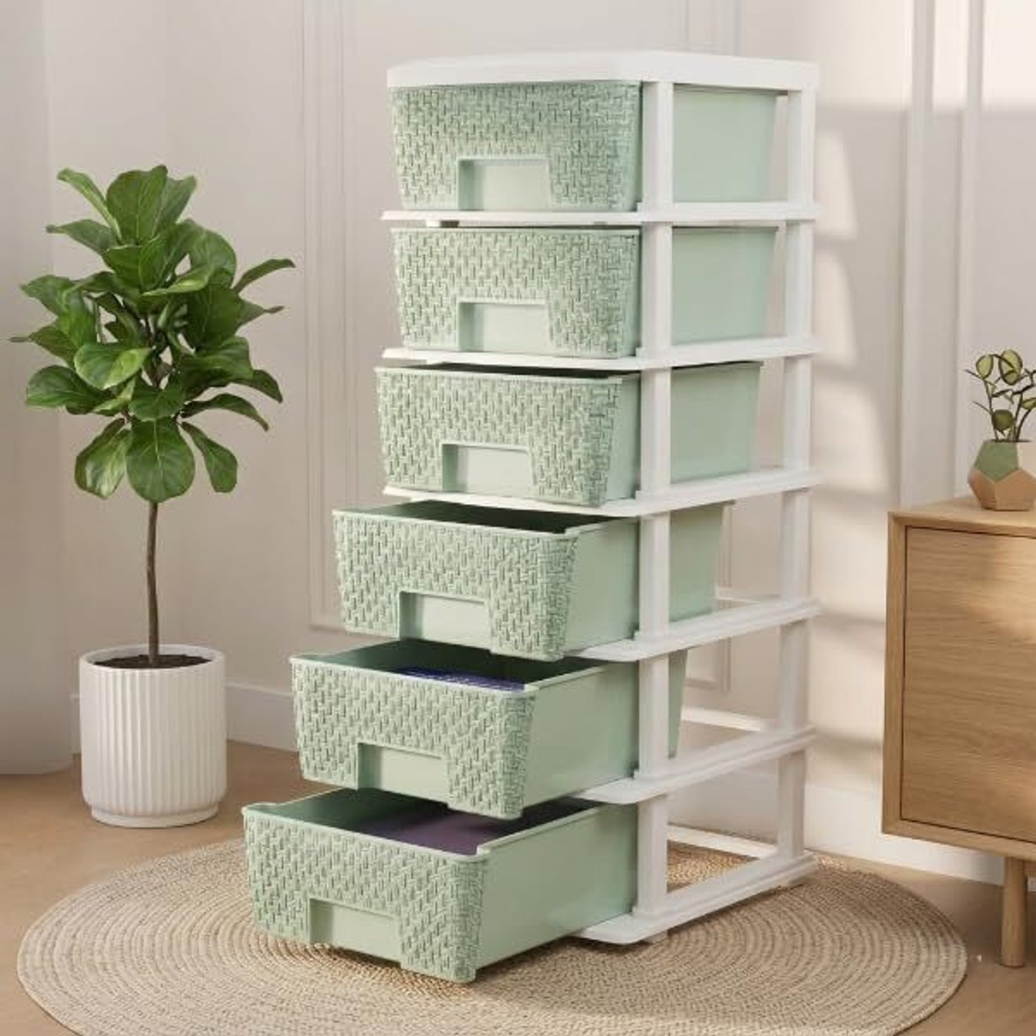 Image of ASHLAS 6 Plastic Modular Drawer Storage Chest Of Drawers Organizer PP Collapsible Wardrobe