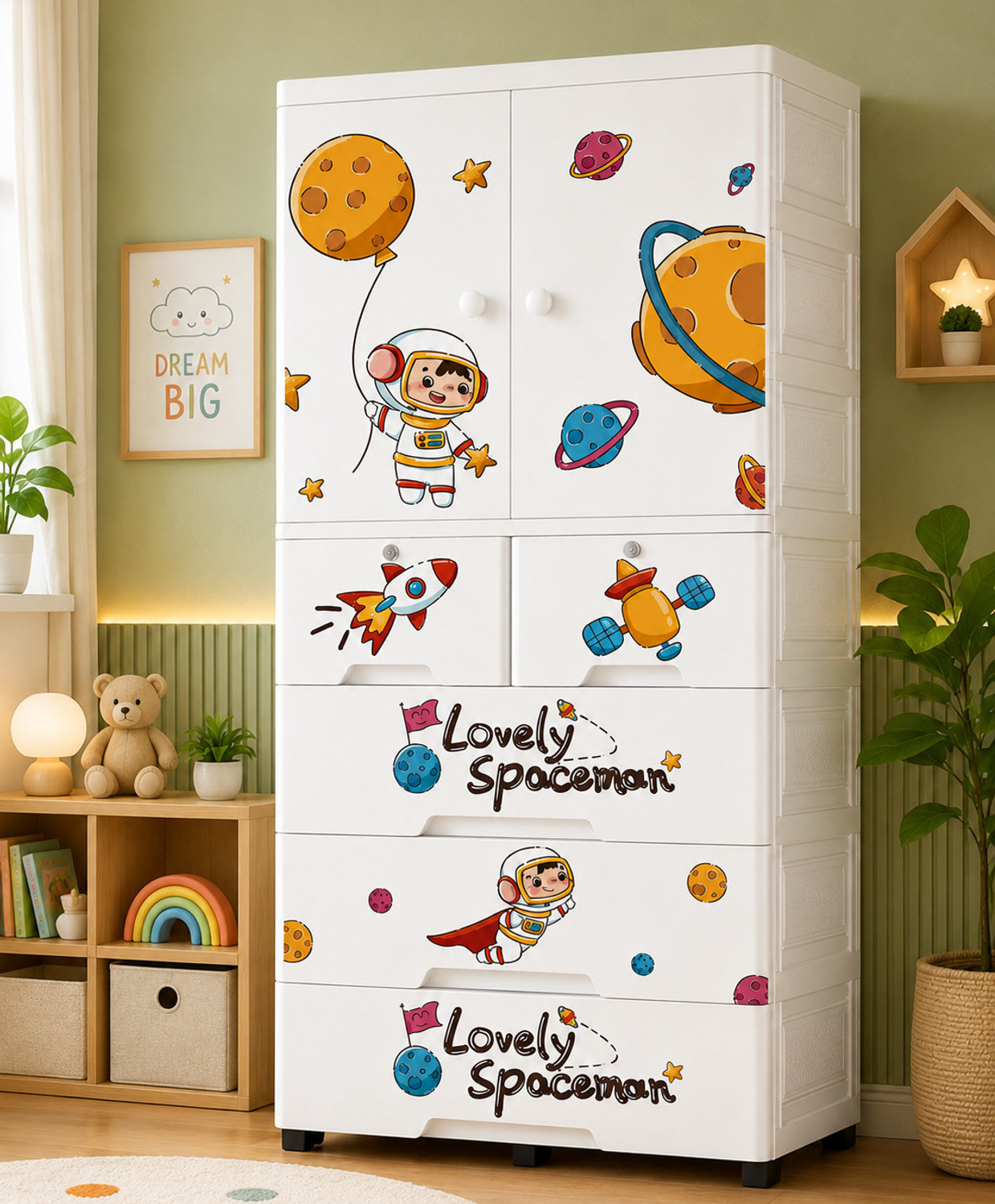 Image of Sasimo 1-Wardrobe 5-Drawer 5-Shelf Plastic foldable Cupboard PC Collapsible Wardrobe