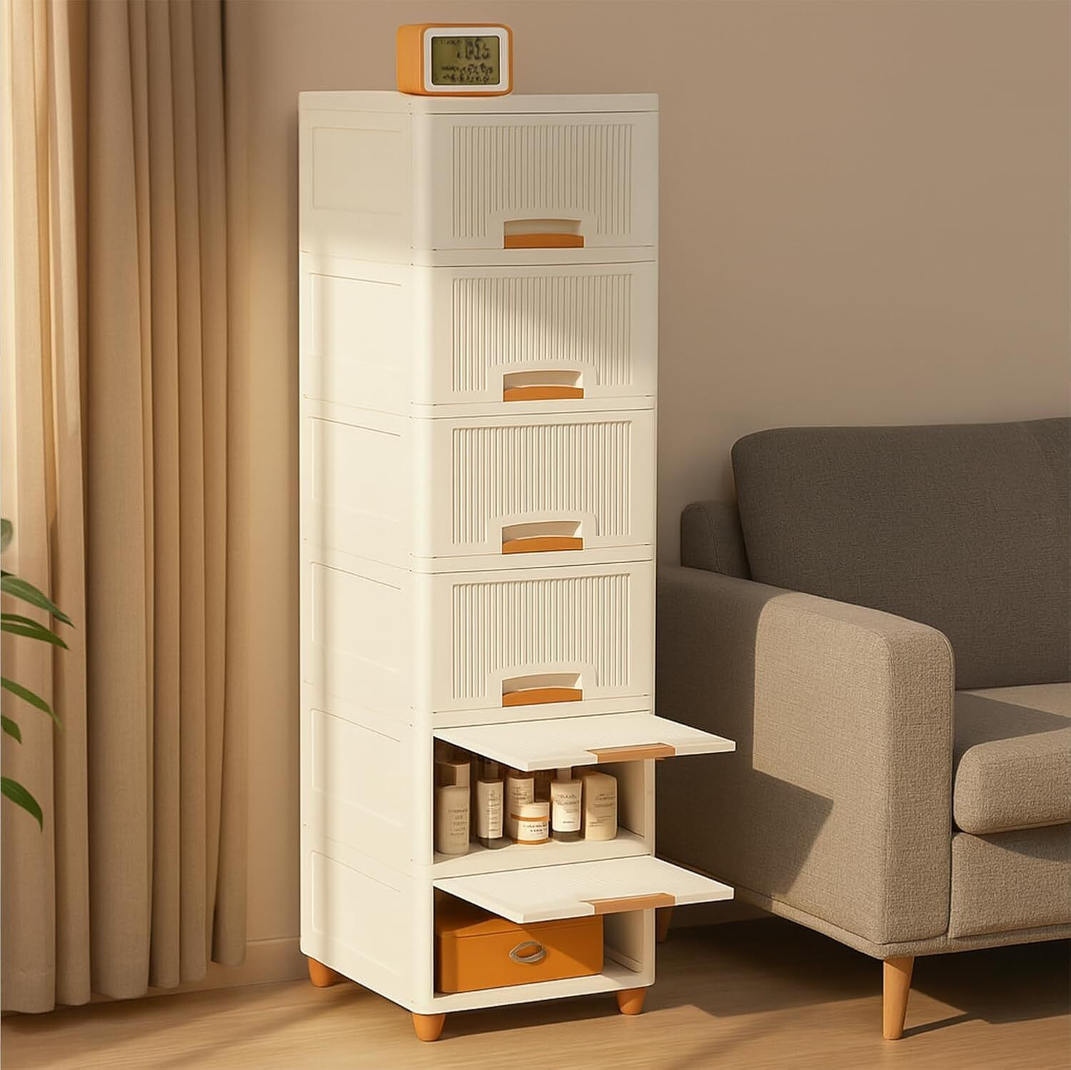Image of ICONPLUS 6-tire Multi-Purpose Plastic Storage Cabinet with Drawers for Home Organization Plastic Free Standing Cabinet