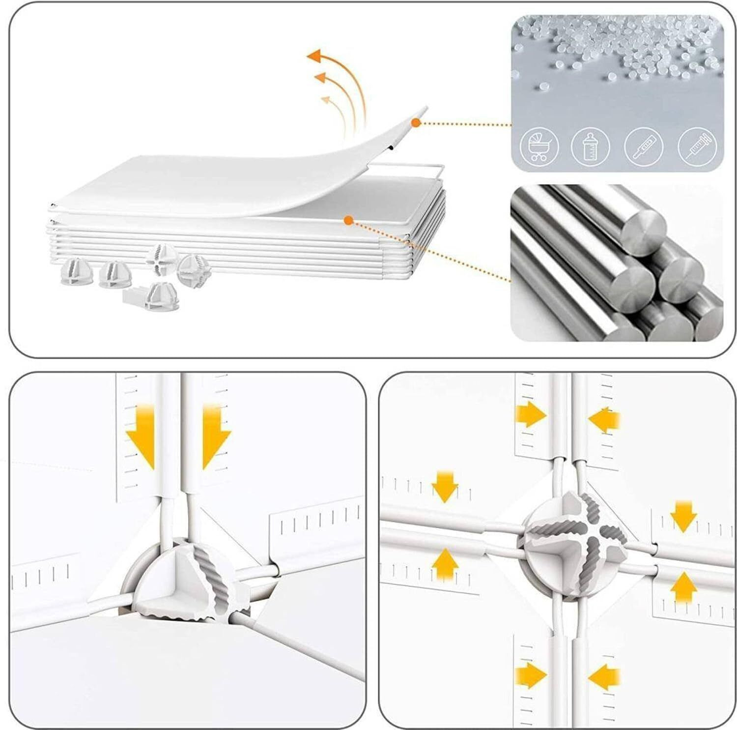 Image of Sasimo 3-Door 6-Shelf Plastic Collapsible Cupboard Carbon Steel Collapsible Wardrobe