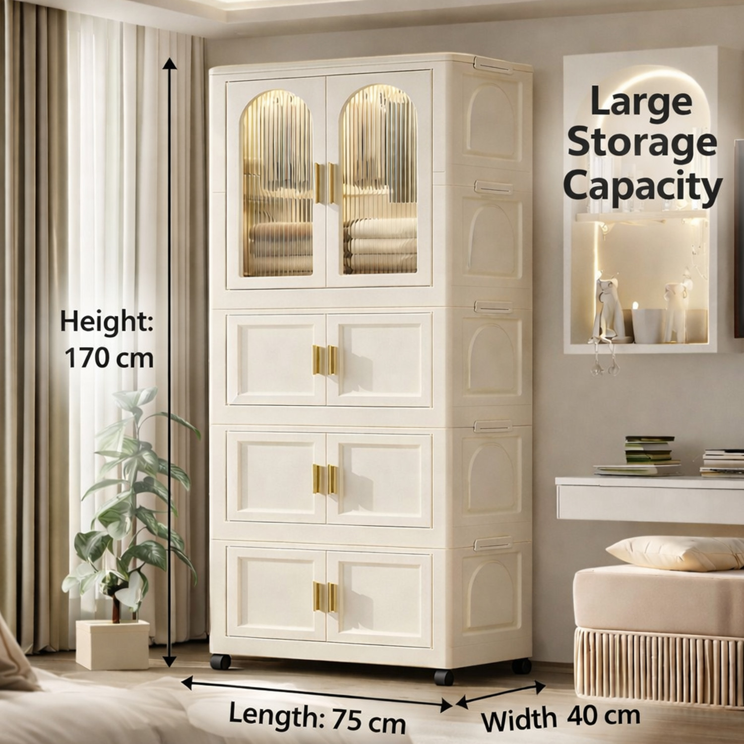 Image of PYXBE 4 Layer Foldable Wardrobe /Multifunctional Plastic Storage Cabinets for Clothes PC Collapsible Wardrobe