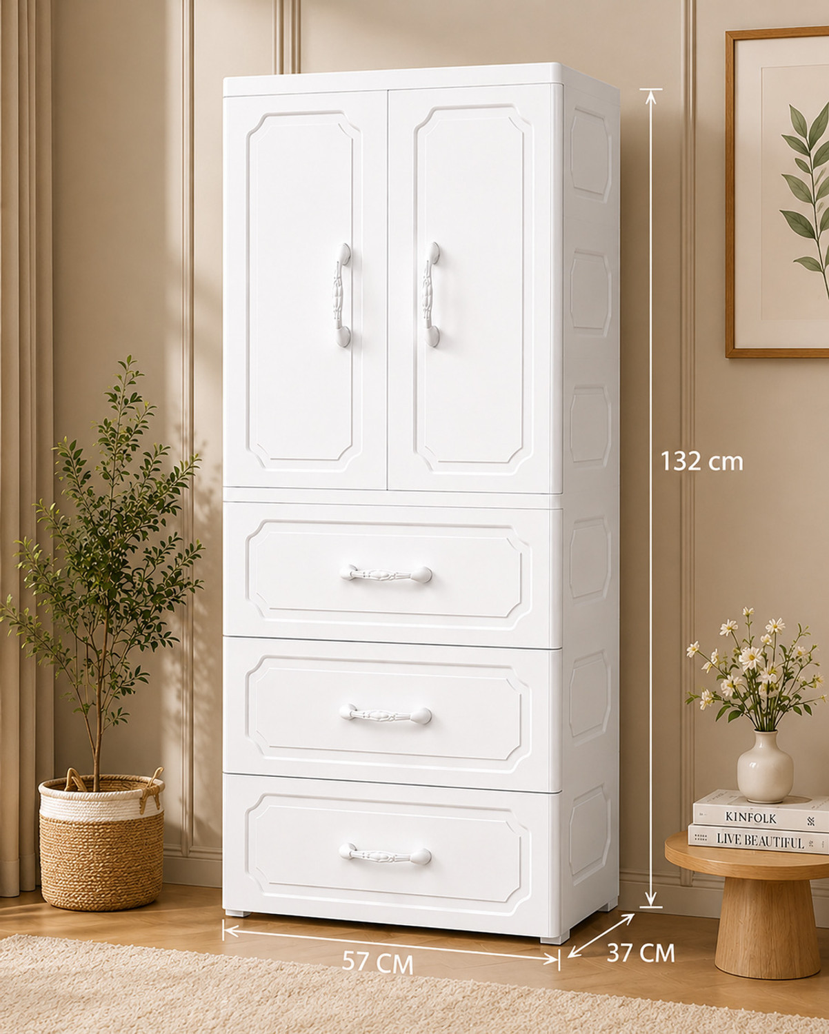 Image of Sasimo 1-Wardrobe 5-Door 4-Shelf Plastic foldable Cupboard PC Collapsible Wardrobe