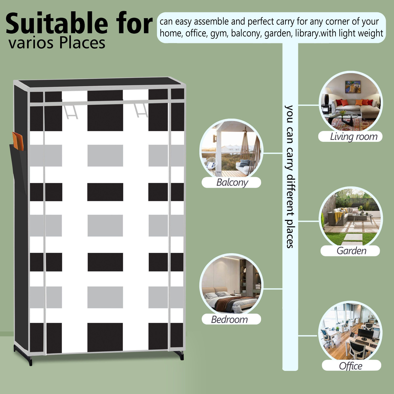 Image of Ryuga 6 Shelf Foldable Collapsible Wardrobe Storage Organizer Almirah Cloth Rack PP Collapsible Wardrobe