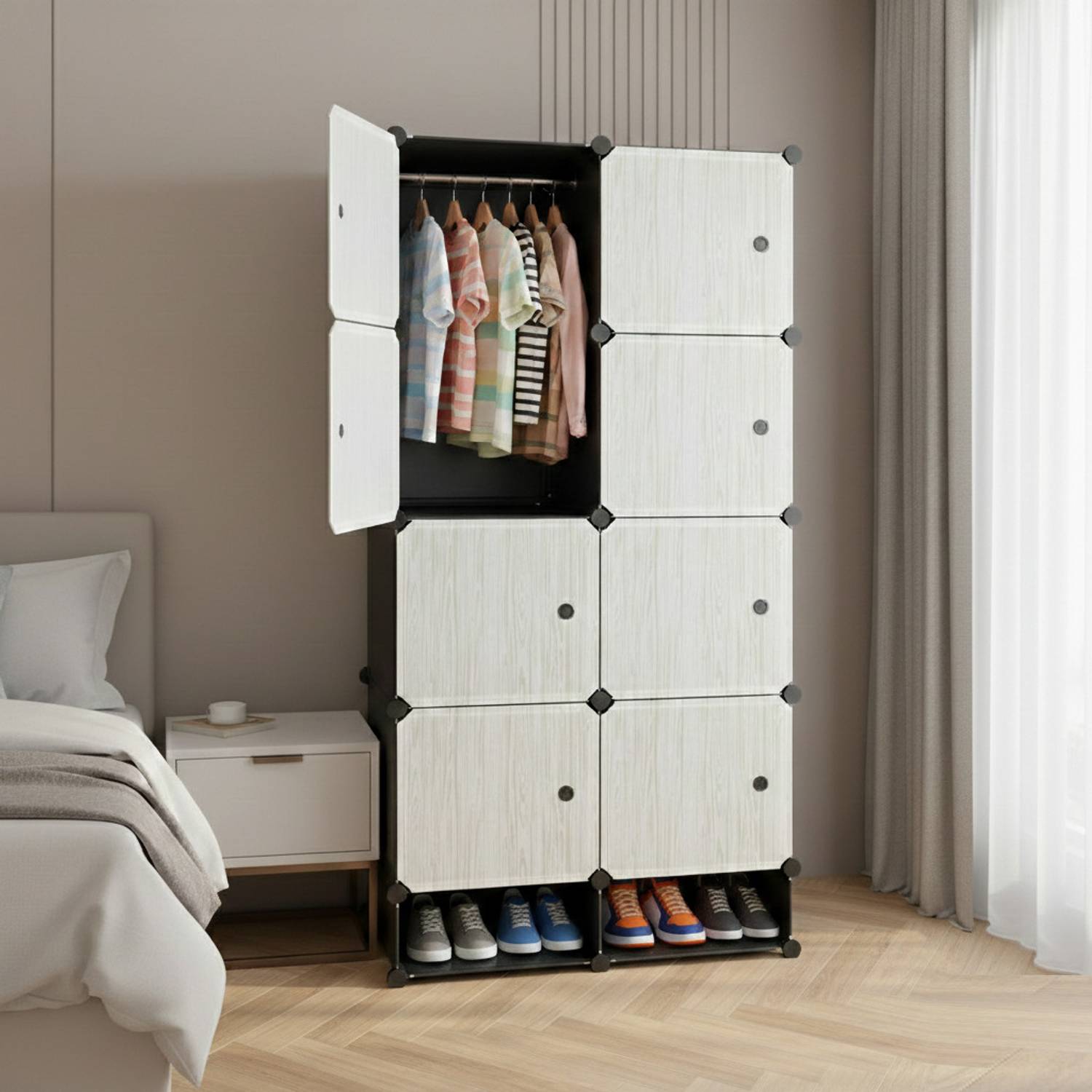 KriShyam ® 8-Cube Storage Cabinet with Doors,1 Hanging Rod & 1