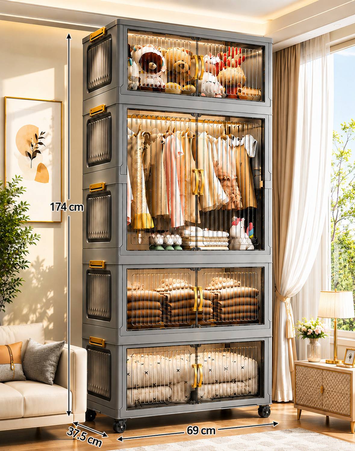 Sasimo 1-Wardrobe 8-Door 4-Shelf Plastic Collapsible Wardrobe - Image 2