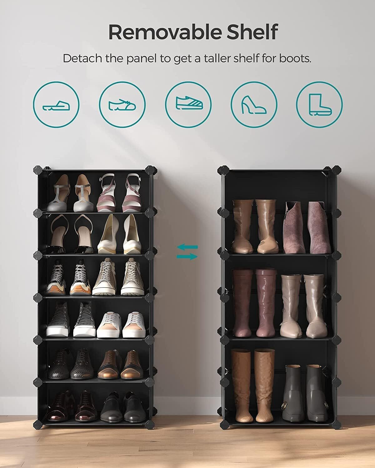 Image of Owme 6-Tier Plastic Shoe Rack with Dustproof Doors - Modular Shoe Cabinet Plastic Shoe Stand