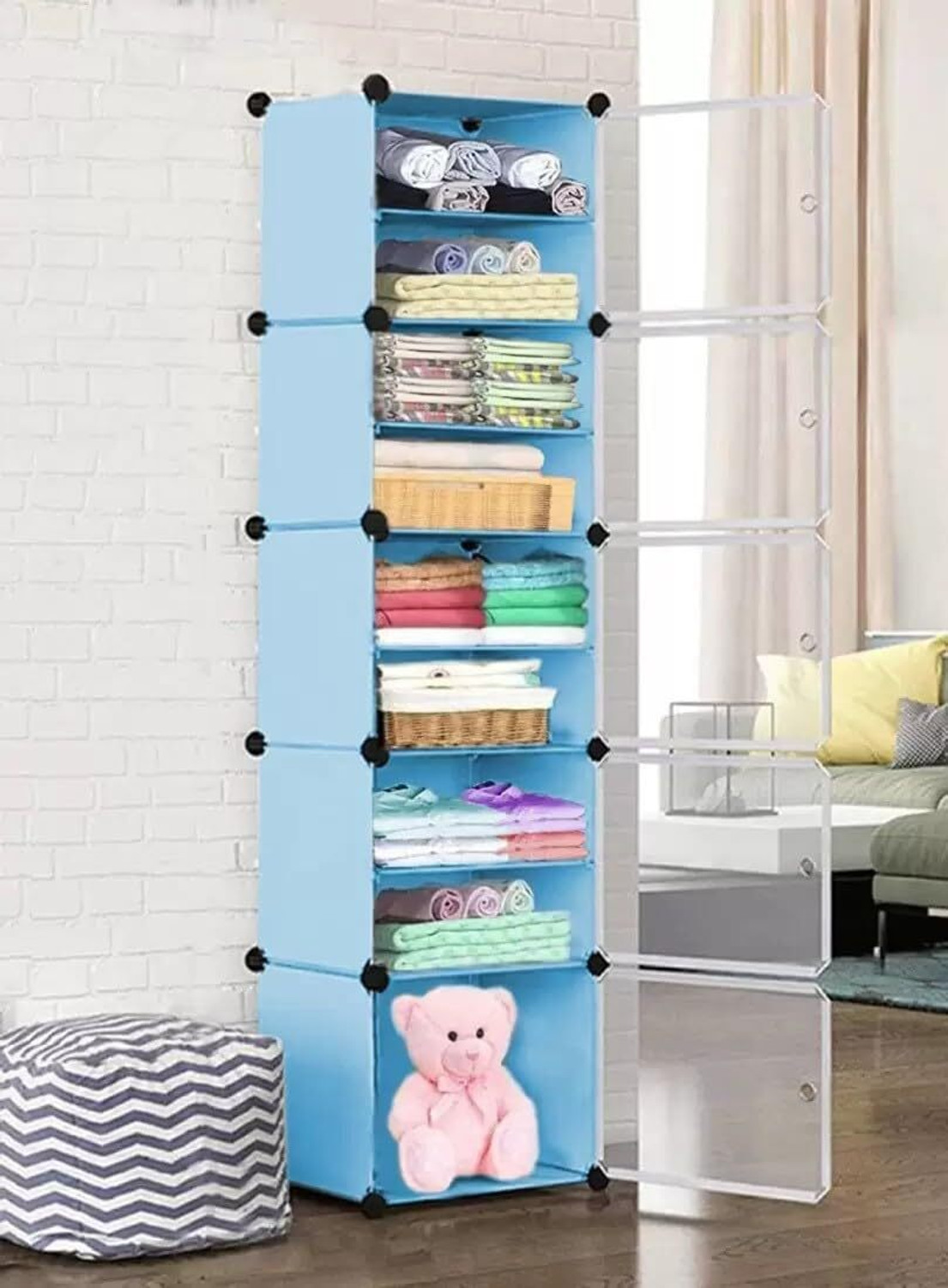 Image of Hemovia 10-Door 5-Shelf Collapsible storage plastic collapsible wardrobe PC Collapsible Wardrobe
