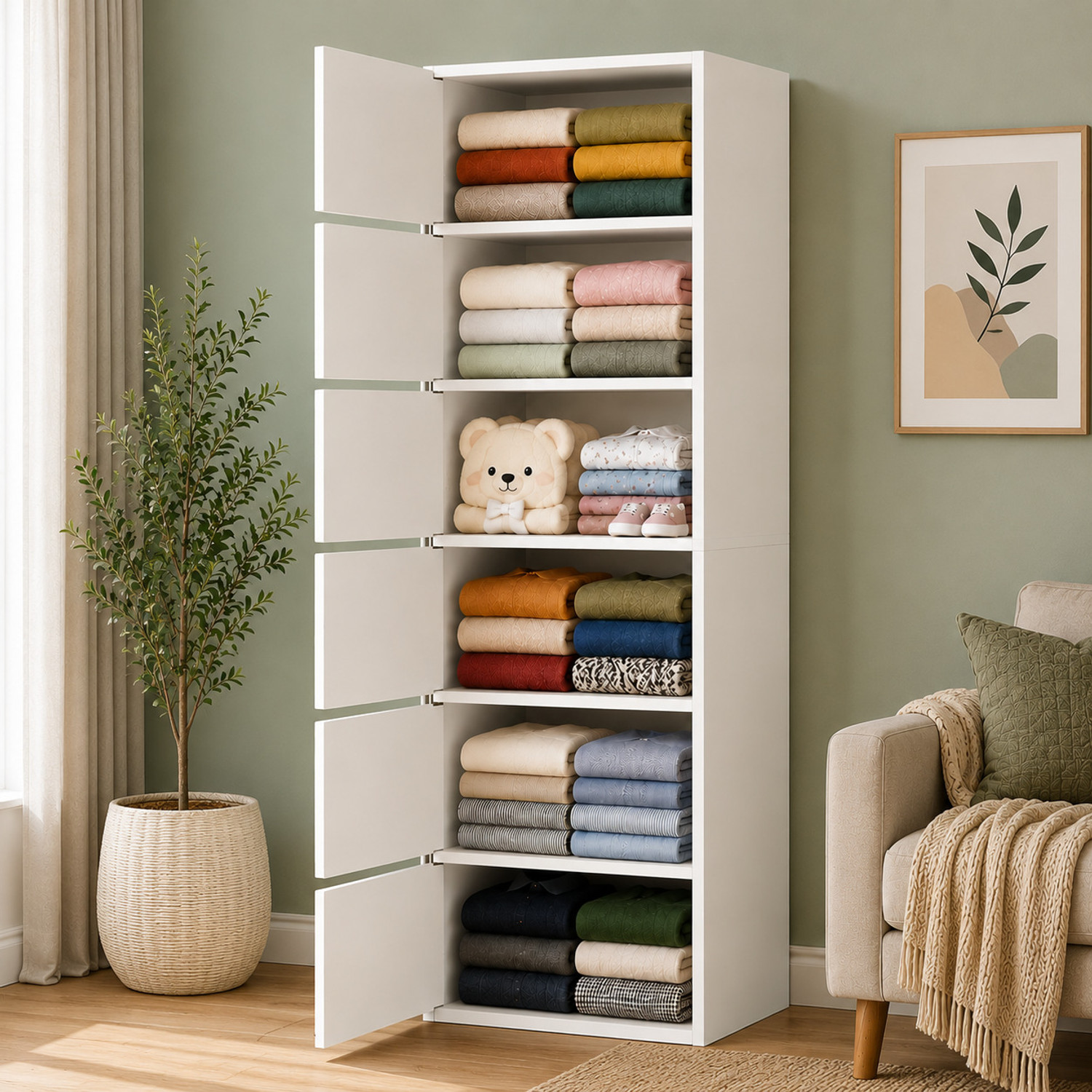 Image of Sasimo 6-Door 6-Shelf Closet Engineered Wood Collapsible Cupboard PC Collapsible Wardrobe
