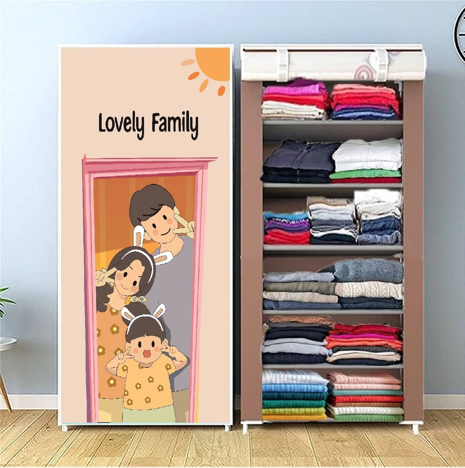 colcum Lovely Family-Wardrobe-Plastic Micro Fiber Collapsible Wardrobe