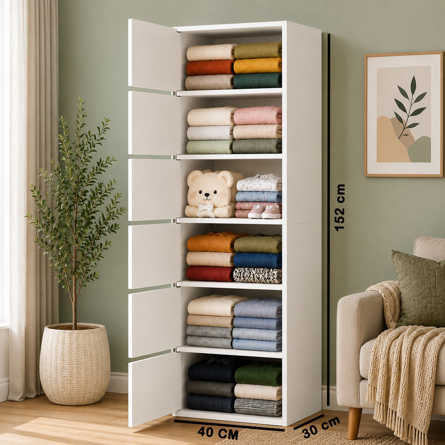 Image of Sasimo 6-Door 6-Shelf Closet Engineered Wood Collapsible Cupboard PC Collapsible Wardrobe