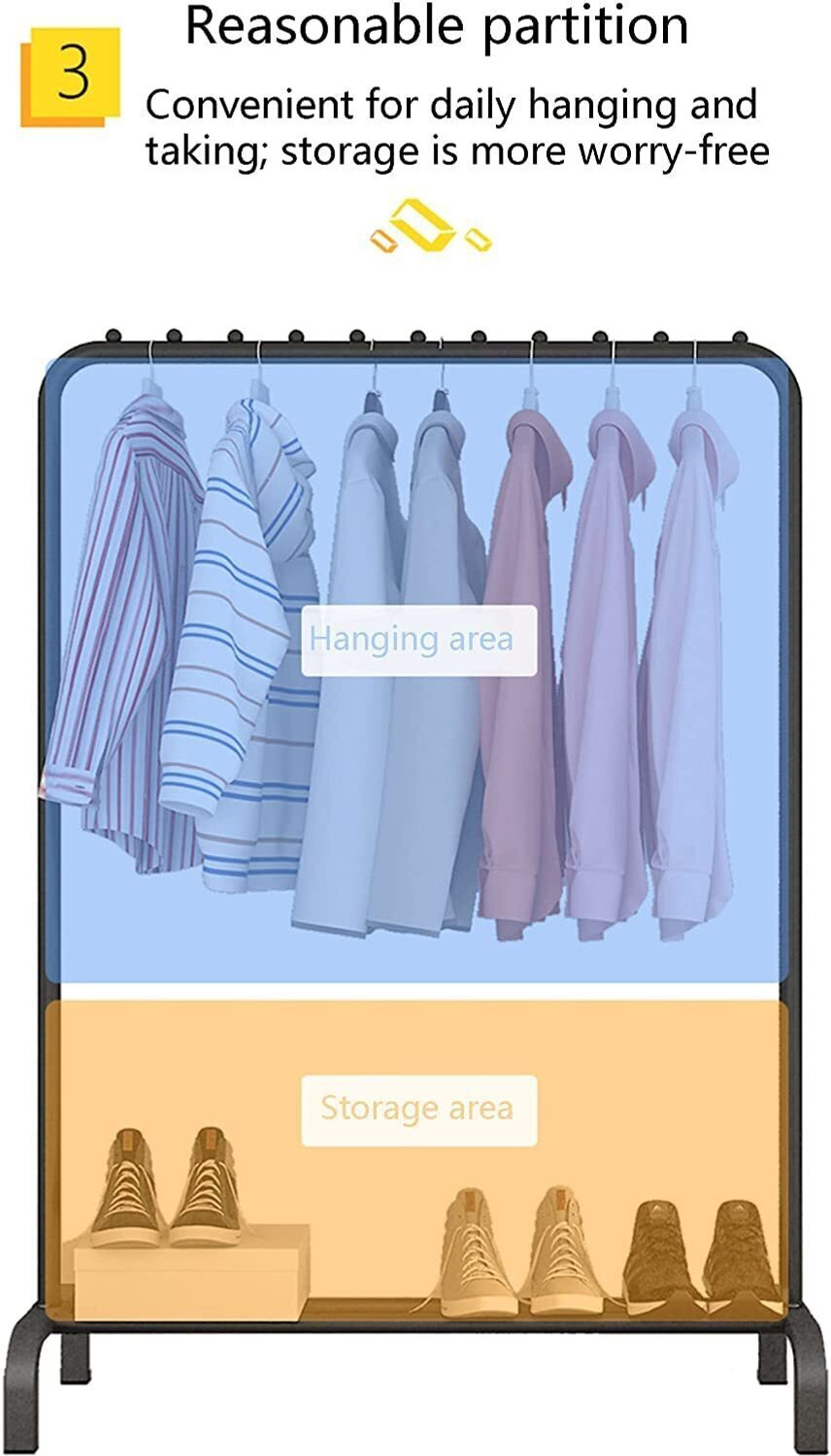 Image of CREXOS Aluminium Wall Cloth Dryer Stand Storage Rack 6 Hooks Coat and Umbrella Metal PP Collapsible Wardrobe