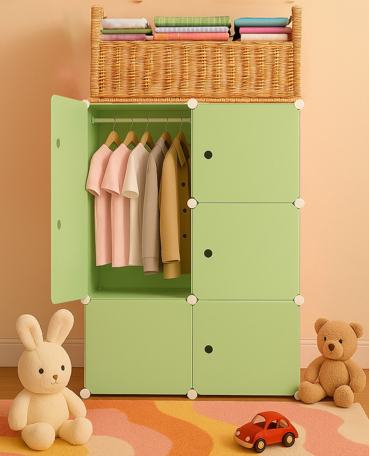 Image of SNKR ESSENTIALS 6-Door 6-Shelf Plastic kids Collapsible Cupboard Clothes Rack PP Collapsible Wardrobe