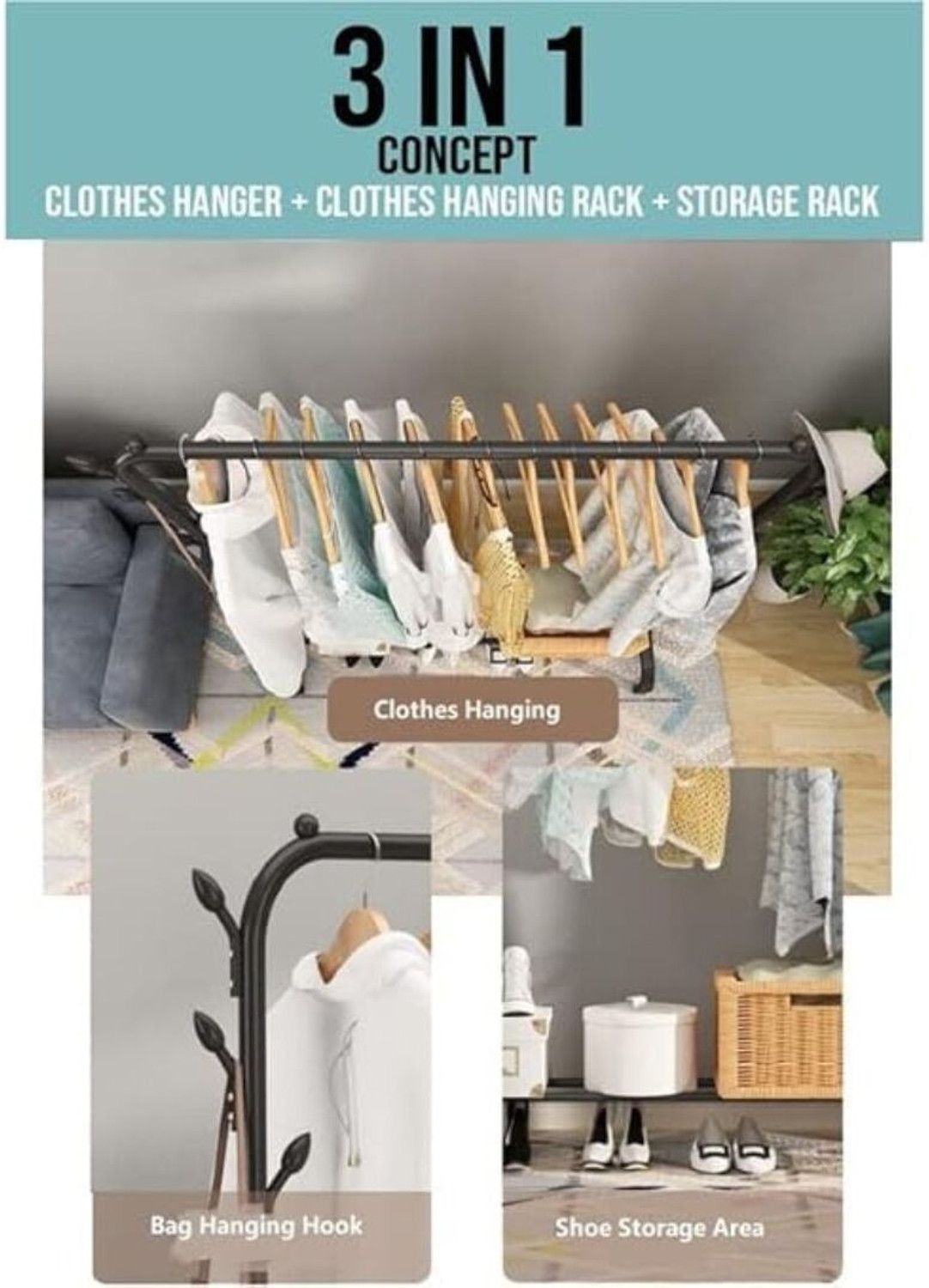 Image of HOMEKO Steel Floor Cloth Dryer Stand HKI-CR-001-BLK