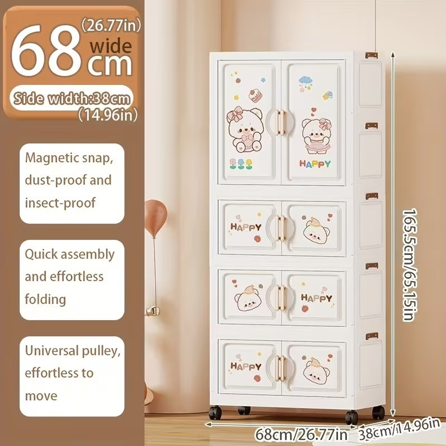 Image of PYXBE 4-Drawer-Kids Plastic Wardrobe with Drawers Storage Cabinet Cartoon for Baby PC Collapsible Wardrobe