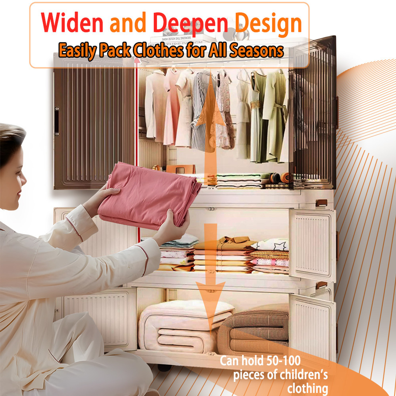Image of Sasimo 1-Wardrobe 2-Door 1-Shelf Plastic foldable Cupboard PC Collapsible Wardrobe