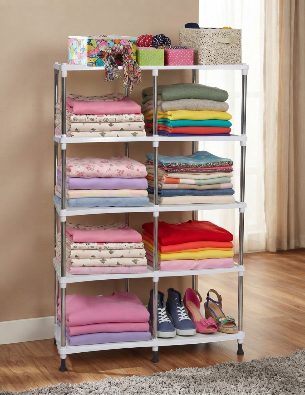 Image of Philoshop 5 Tier Storage Rack | Plastic Utility Shelf for Home PP Collapsible Wardrobe