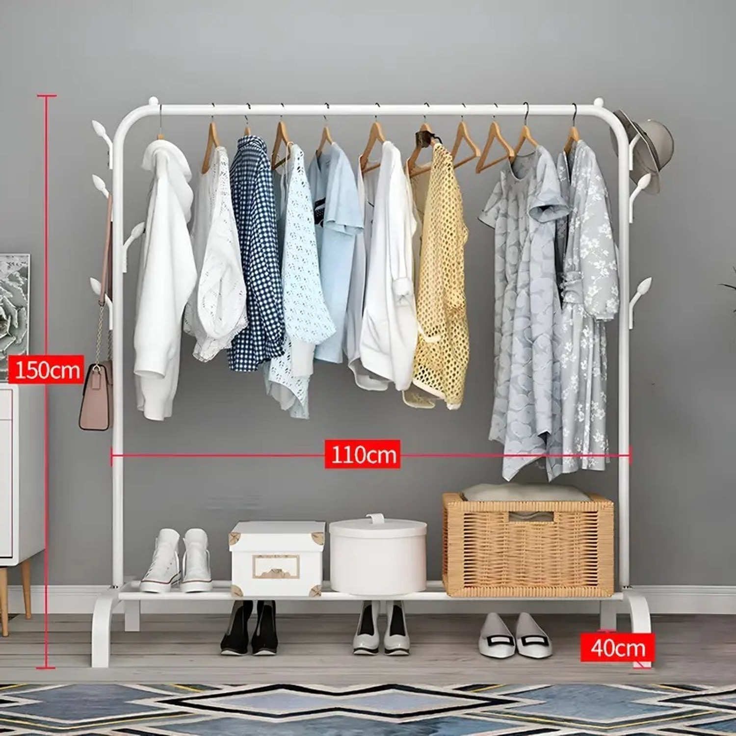 Image of LIGER BLINDS 1 Door 2 Shelf Open Coat clothes hanger stand PP Carbon Steel Collapsible Wardrobe
