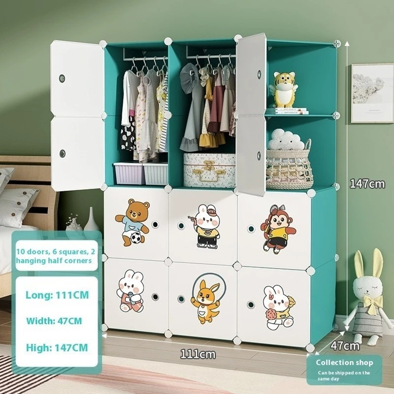 Image of Sasimo 10-Door 12-Shelf Plastic kids Collapsible Cupboard PC Collapsible Wardrobe