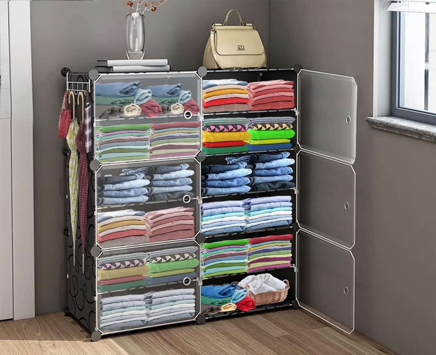 Image of Hemovia 12-Door 6-Shelf Collapsible storage plastic collapsible wardrobe PC Collapsible Wardrobe
