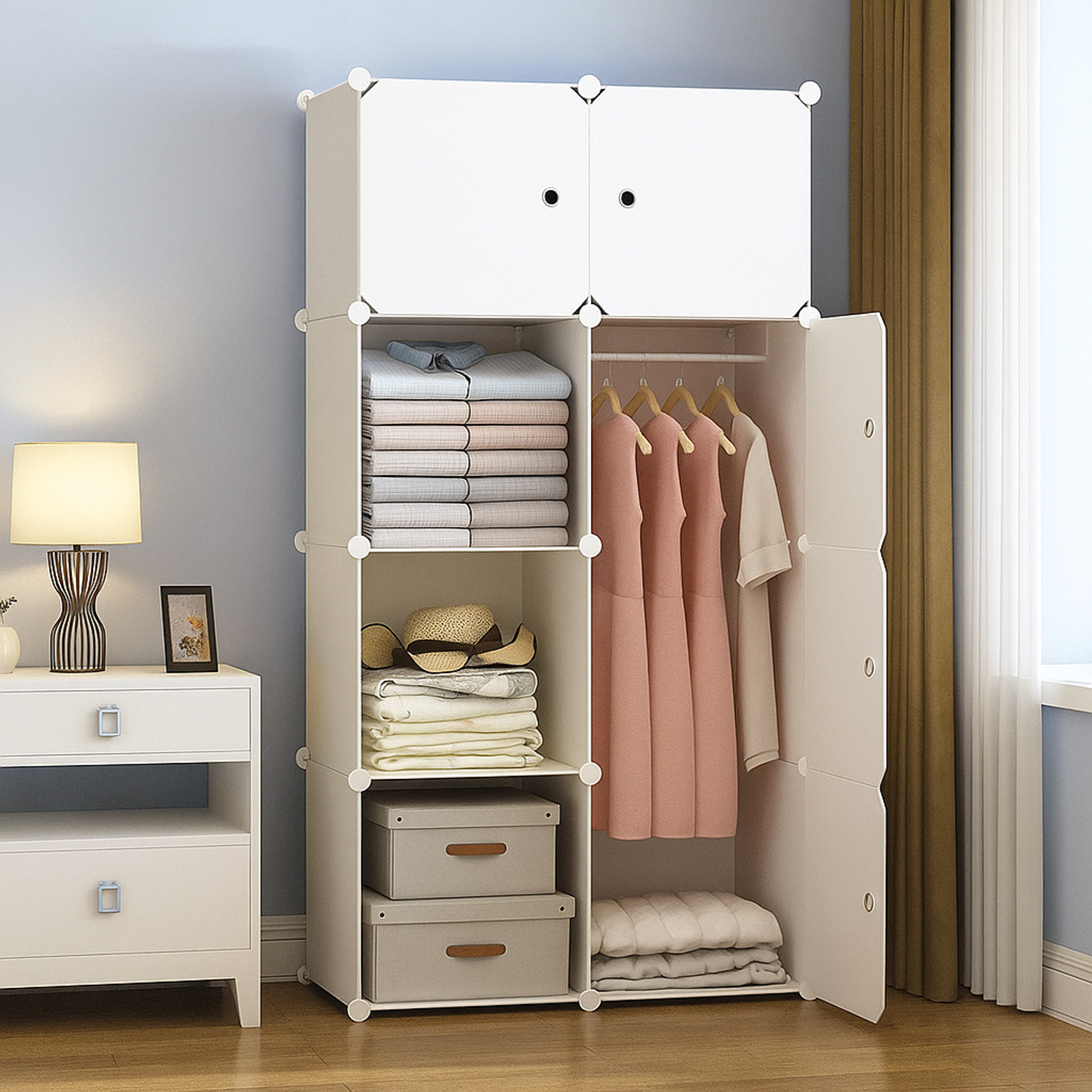 Image of Evrum 8-Door 8-Shelf Plastic almirah for kids, almirah of clothes ,cupboard PC Collapsible Wardrobe