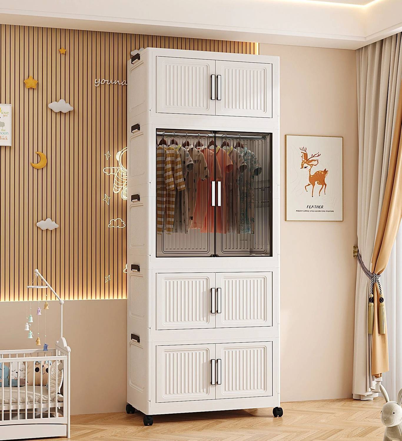 Sasimo 4-Door 4-Shelf Plastic Collapsible Wardrobe - Image 3
