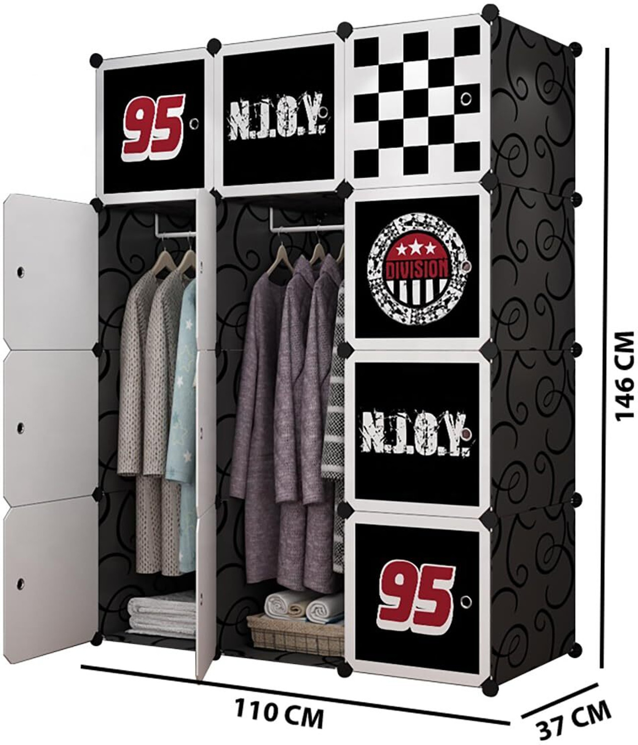 Image of KROOH 12-Door 8-Shelf Plastic almari Collapsible PC Collapsible Wardrobe Number95-H3 PP Collapsible Wardrobe