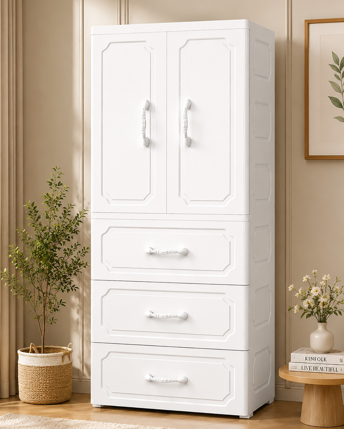 Image of Sasimo 1-Wardrobe 5-Door 4-Shelf Plastic foldable Cupboard PC Collapsible Wardrobe