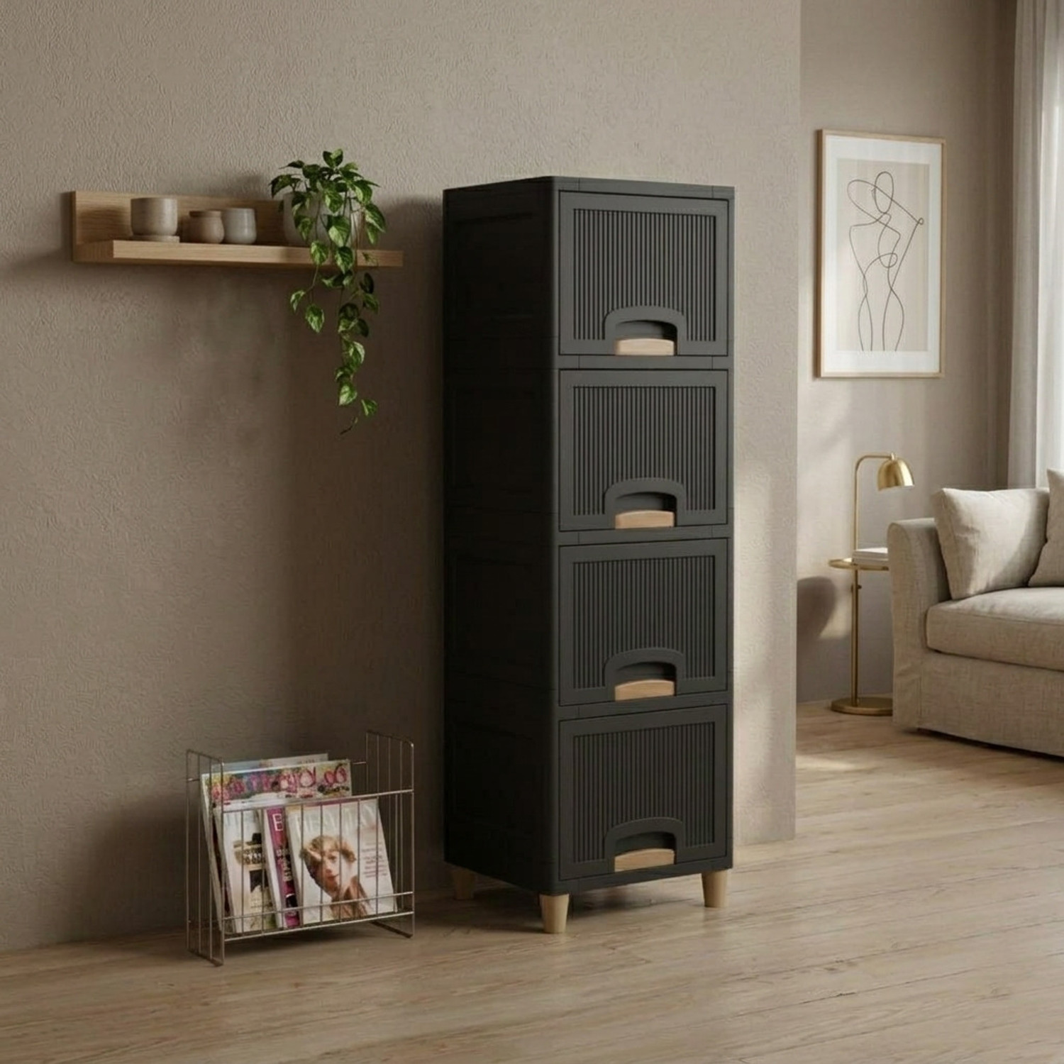 Image of GROTHEORY Contemporary Office Desktop Drawer Cabinet with Multiple Layers PP Collapsible Wardrobe