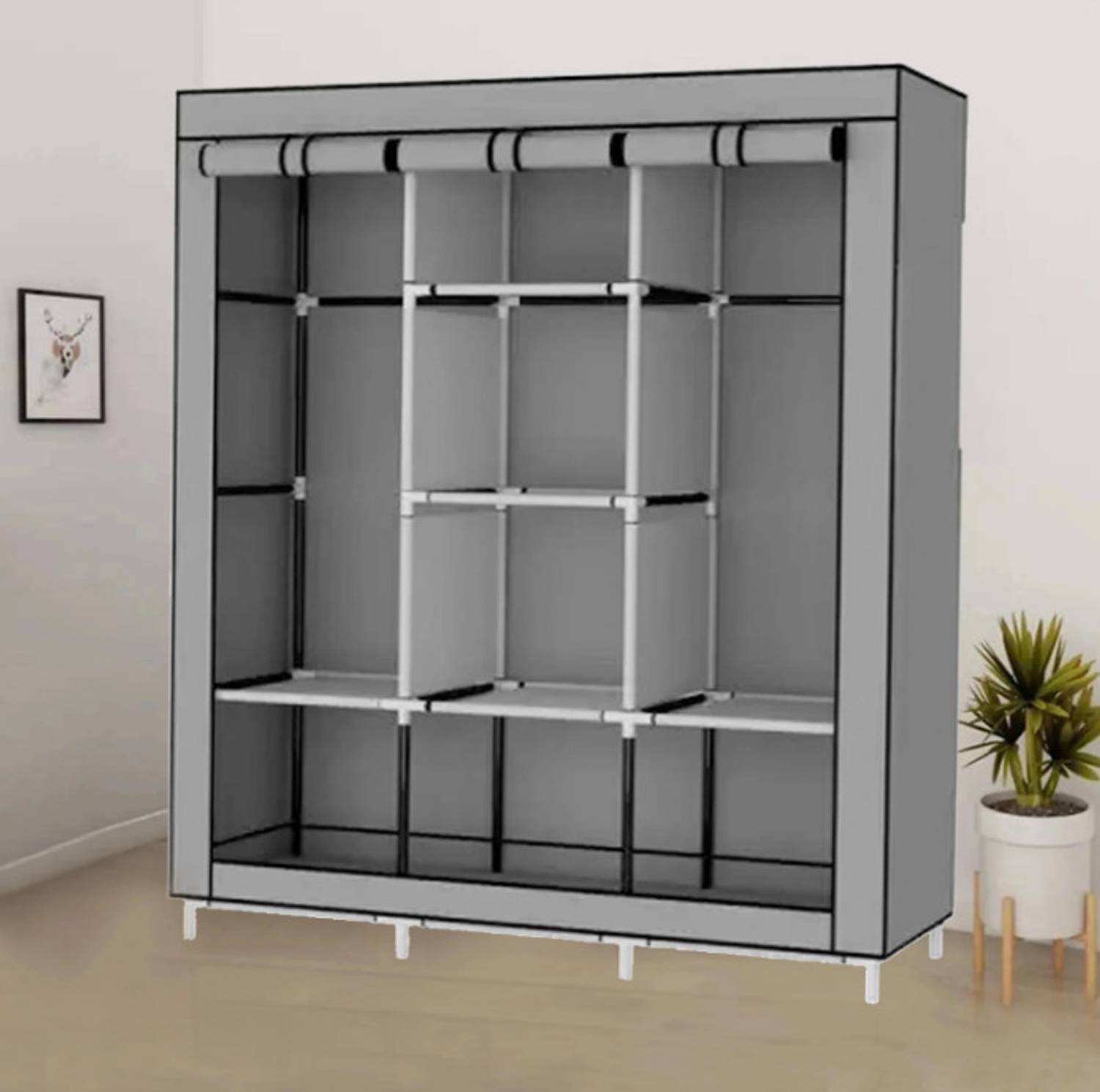 SHOEVAULT SOLID GREY WARDROBE Carbon Steel Collapsible Wardrobe