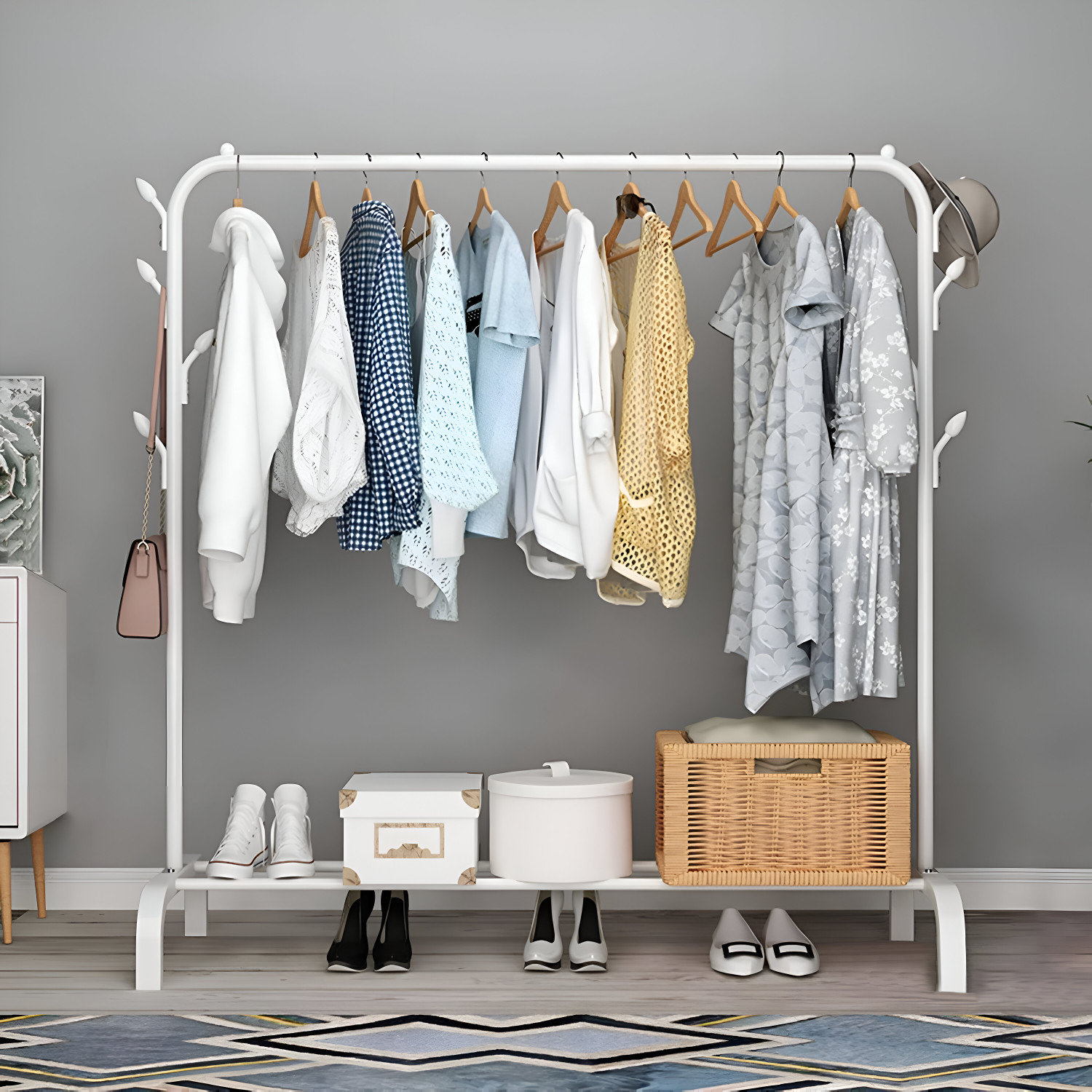 Image of VIV-ATIQ Metal Multi functional Heavy-Duty Garment Stand Cloth Rack Freestanding Storage Carbon Steel Collapsible Wardrobe