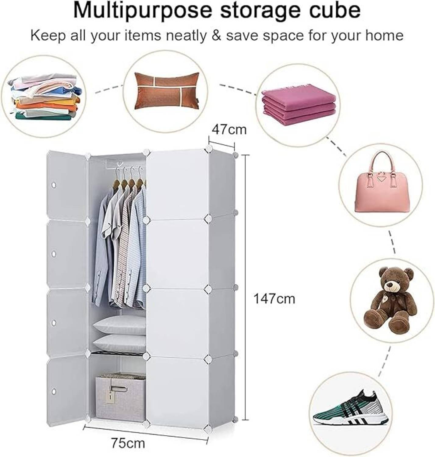 Vozica 8-Door 8-Shelf Plastic Collapsible Wardrobe - Image 3