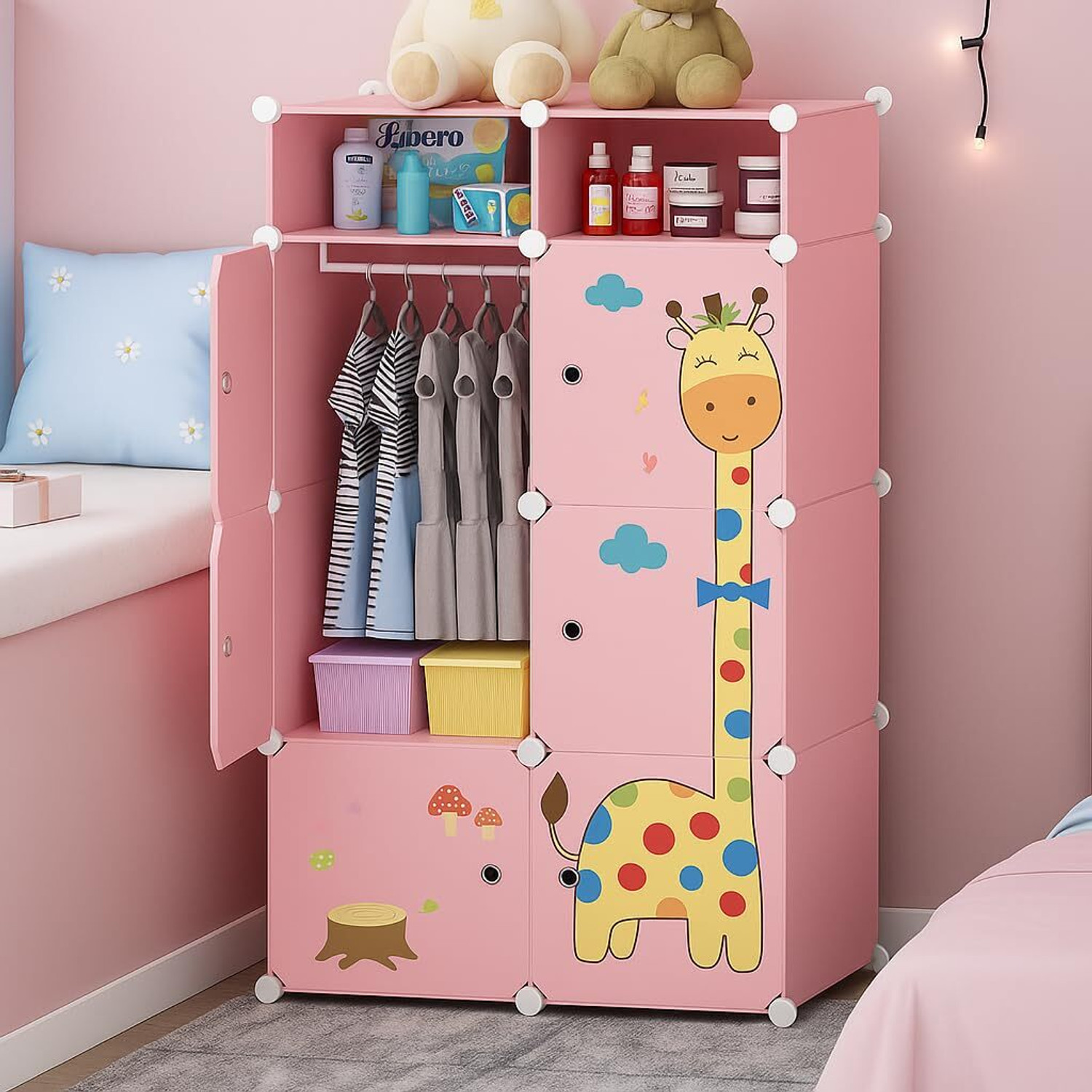 Image of Hemovia 6-Door 8-Shelf Plastic kids Collapsible Cupboard PC Collapsible Wardrobe PC Collapsible Wardrobe