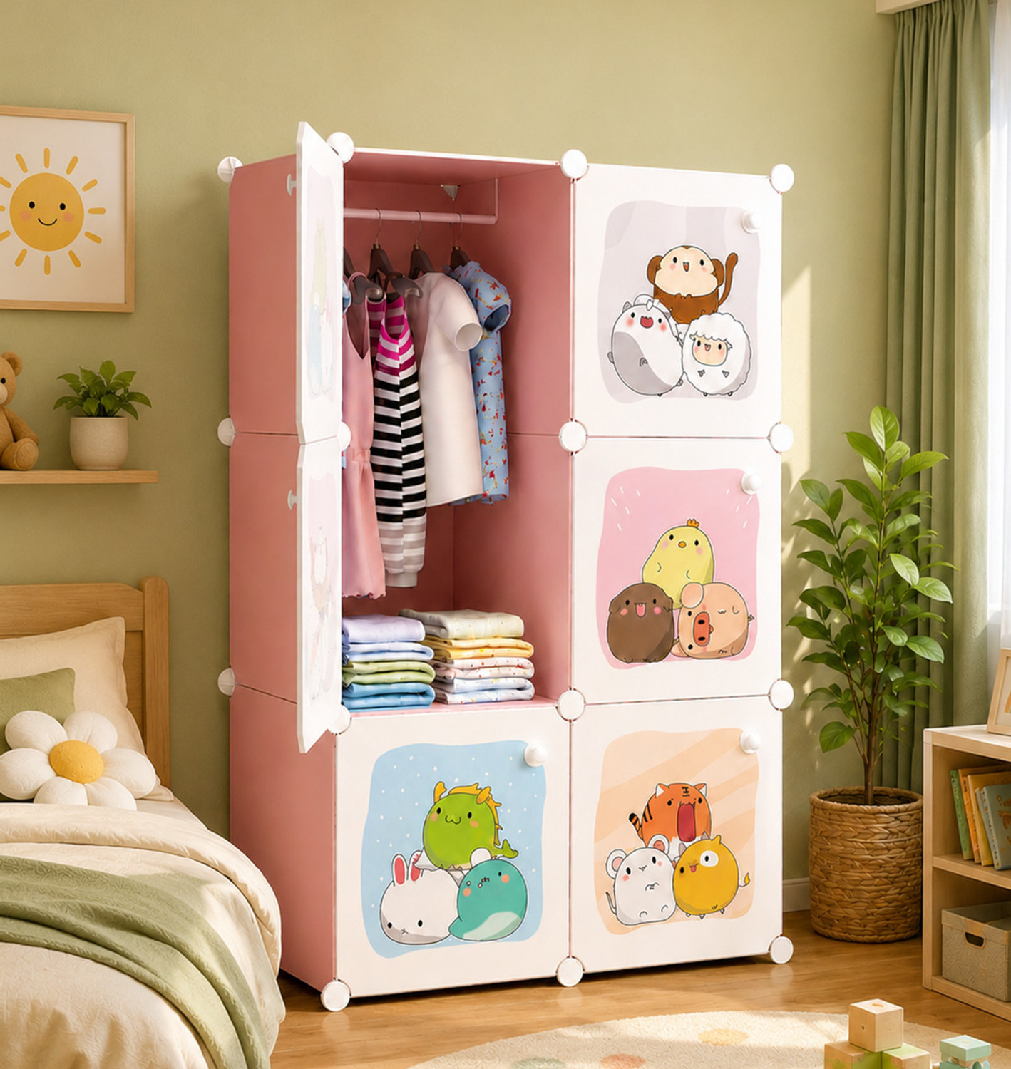 Image of Sasimo 6-Door 6-Shelf Plastic kids Collapsible Cupboard PC Collapsible Wardrobe