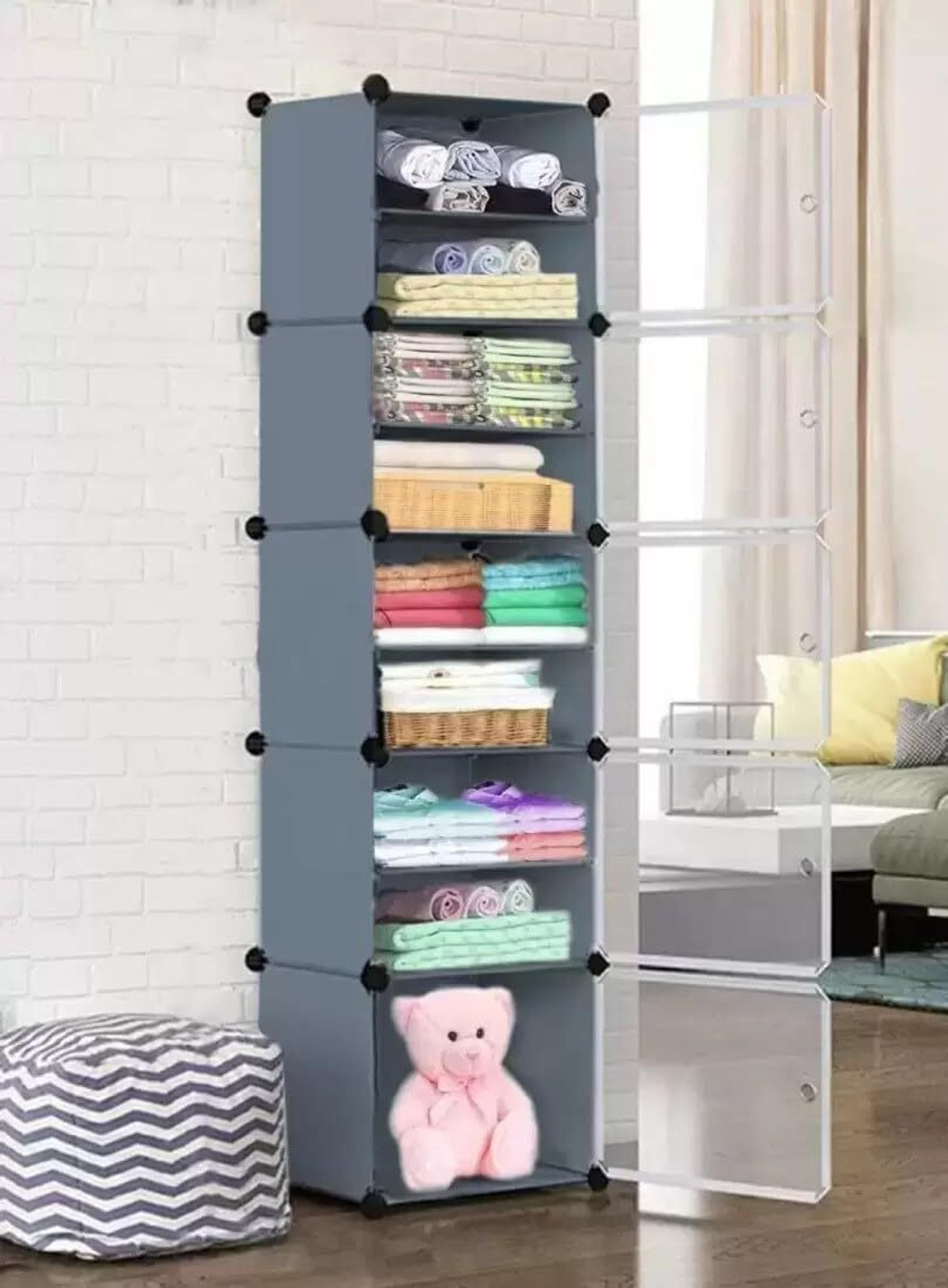Image of Hemovia 10-Door 5-Shelf Collapsible storage plastic collapsible wardrobe PC Collapsible Wardrobe