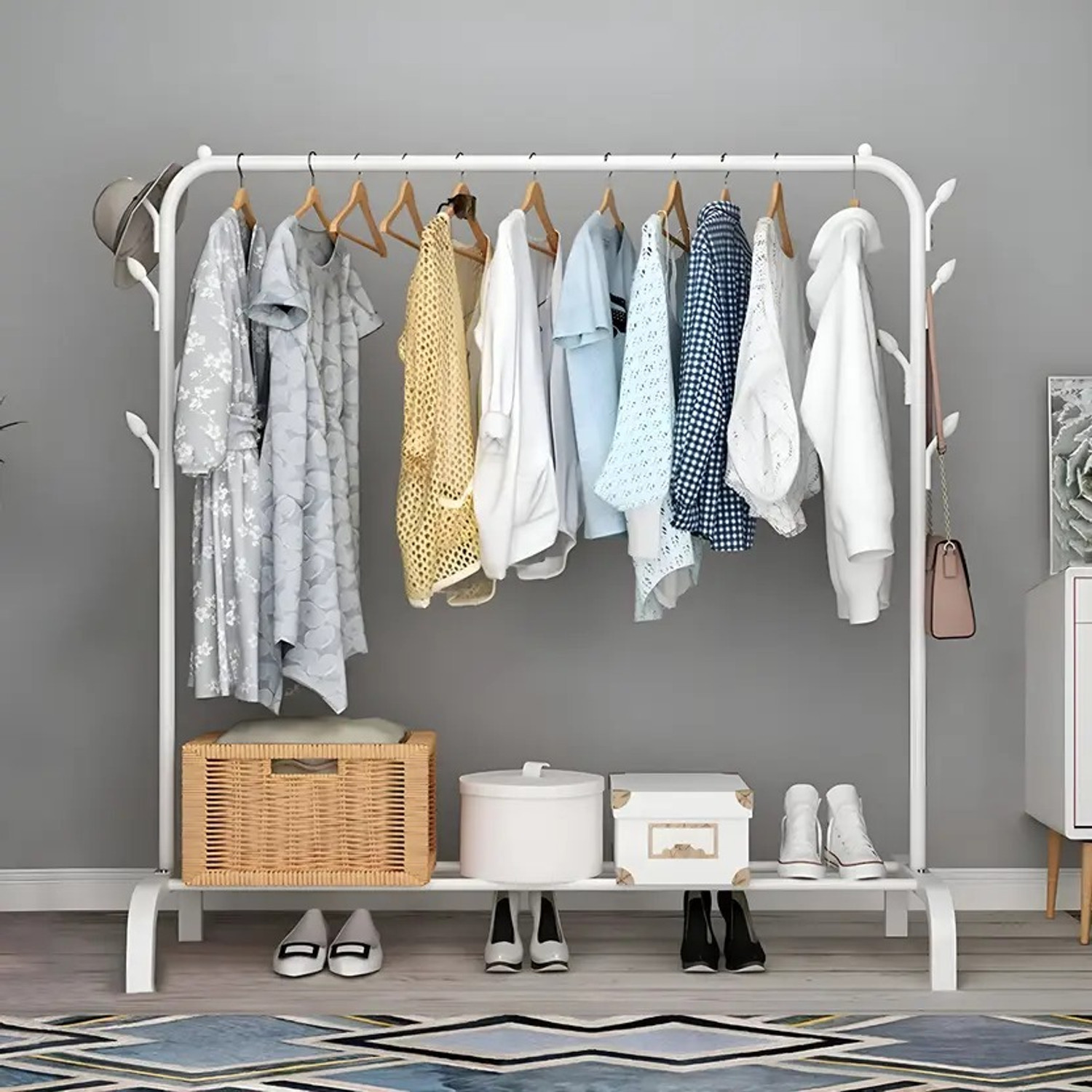 Image of LIGER BLINDS 1 Door 2 Shelf Open Coat clothes hanger stand PP Carbon Steel Collapsible Wardrobe