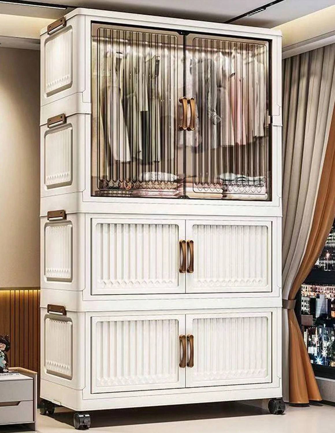 Sasimo 1-Wardrobe 3-Door 3-Shelf Plastic Foldable Cupboard