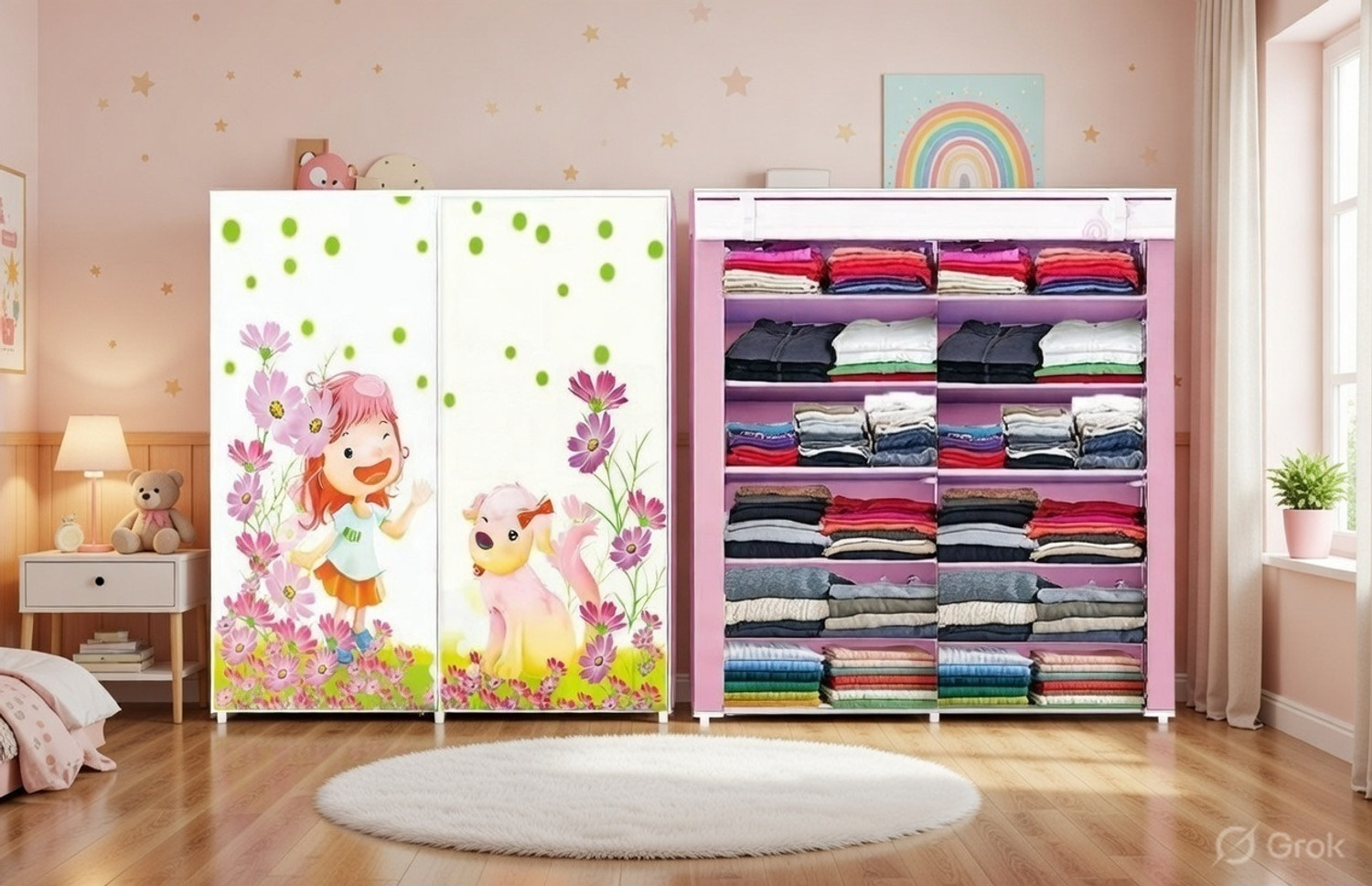 Image of CMerchants 12L Little Girl Dog Printed Rack Carbon Steel Collapsible Wardrobe